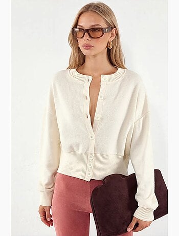 Cardigan corto a coste con bottoni busem