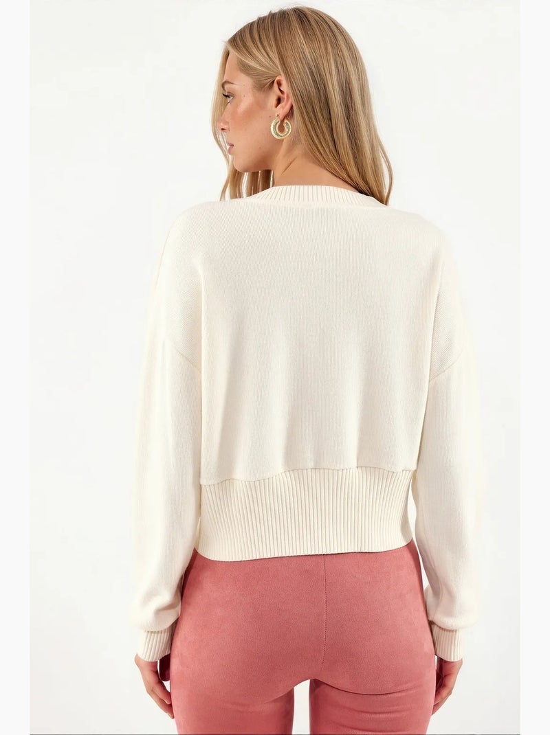 Cardigan corto a coste con bottoni busem Crema - Kiabi