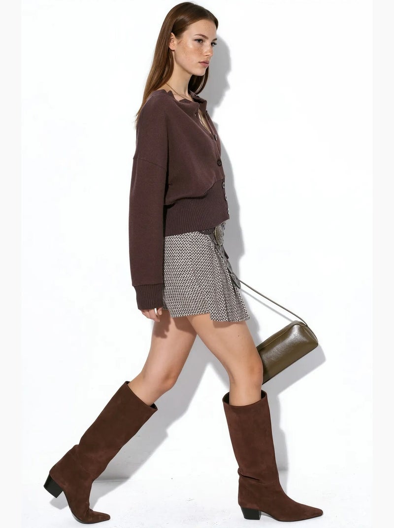 Cardigan corto a coste con bottoni busem Marrone cioccolato - Kiabi