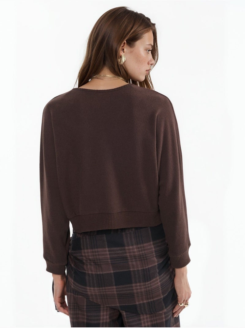 Cardigan corto a coste con scollo a v busem Marrone cioccolato - Kiabi