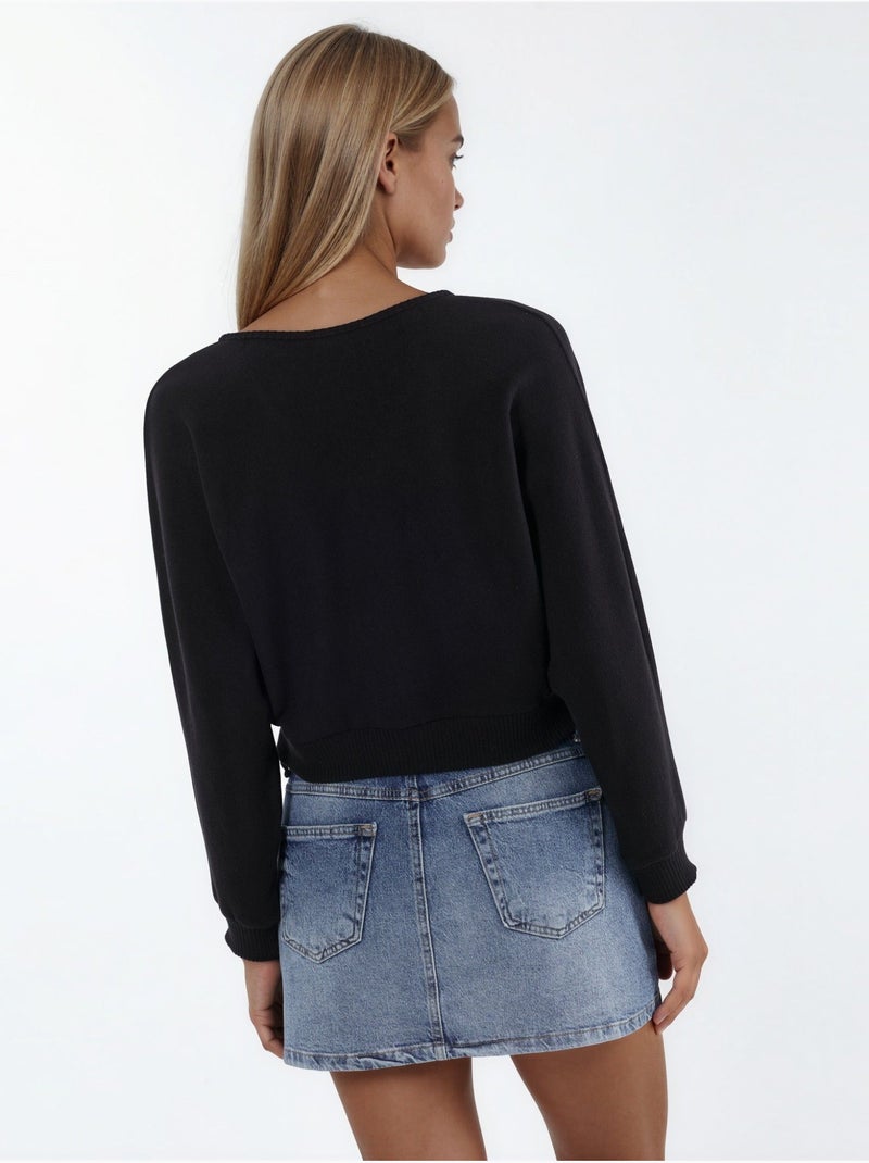 Cardigan corto a coste con scollo a v busem Nero - Kiabi