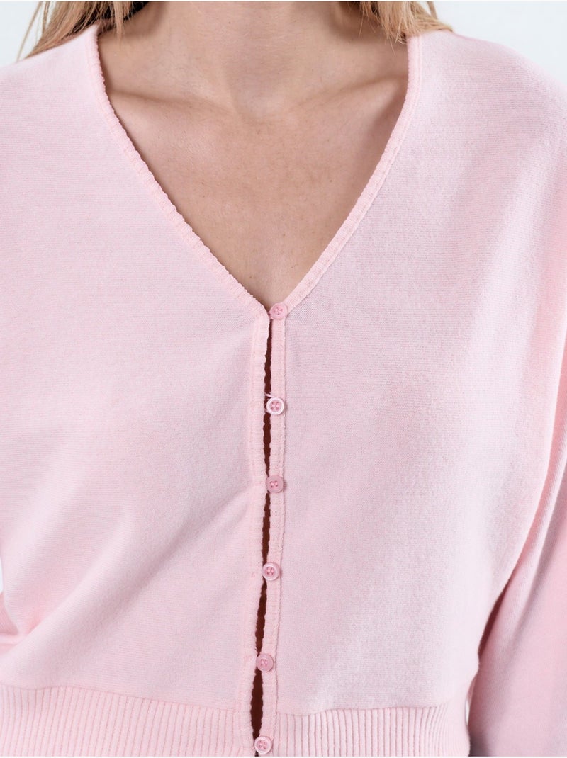 Cardigan corto a coste con scollo a v busem Rosa chiaro - Kiabi