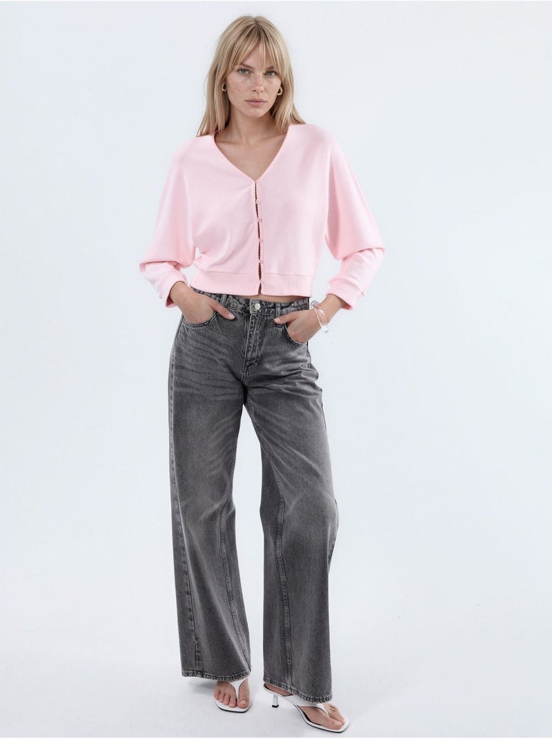 Cardigan corto a coste con scollo a v busem Rosa chiaro - Kiabi