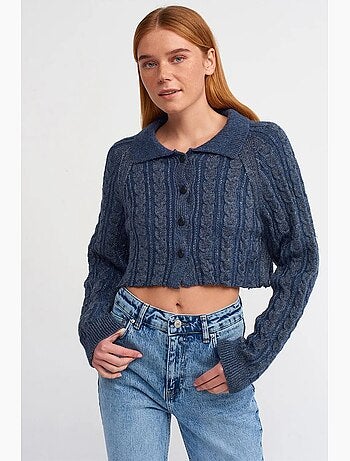 Cardigan corto a trecce con bottoni dilvin