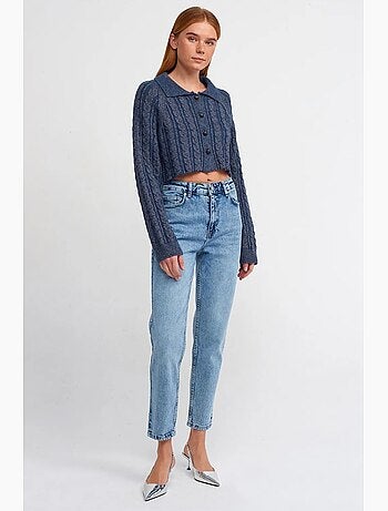 Cardigan corto a trecce con bottoni dilvin