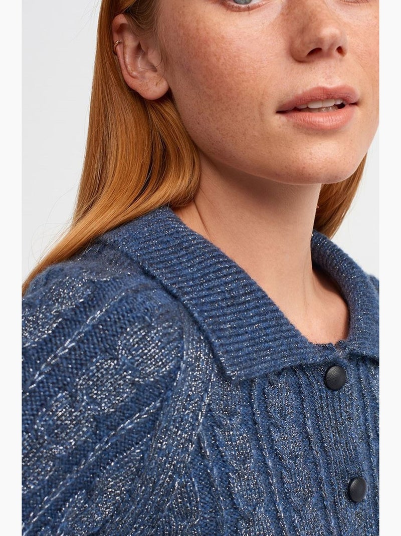 Cardigan corto a trecce con bottoni dilvin Blu marino - Kiabi
