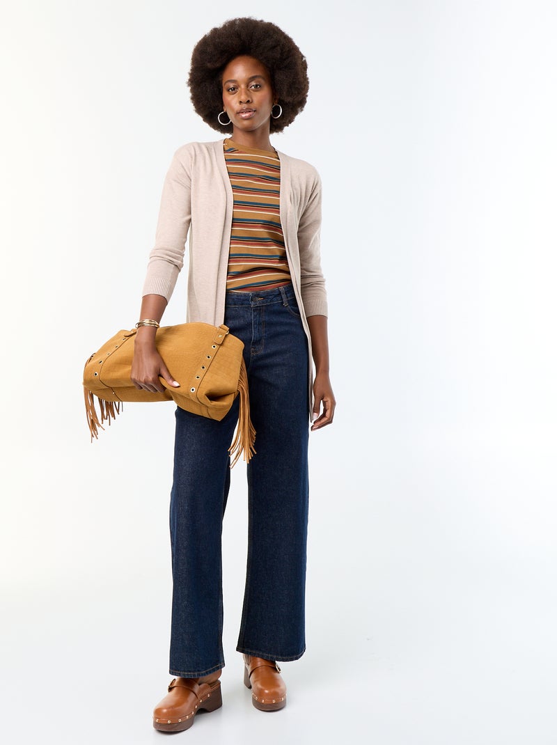 Cardigan corto aperto in maglia a trama fine Beige - Kiabi