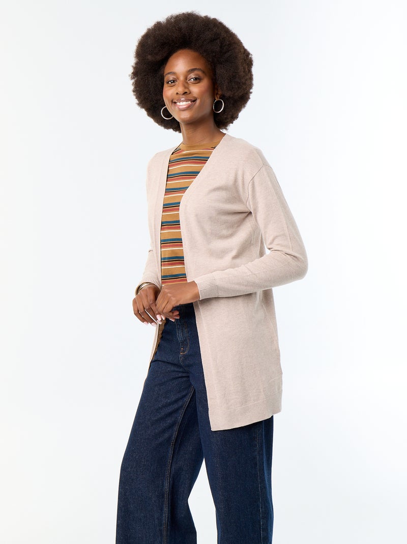 Cardigan corto aperto in maglia a trama fine Beige - Kiabi
