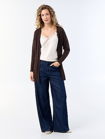 Cardigan corto aperto in maglia a trama fine