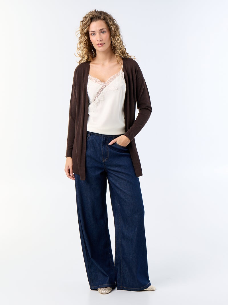 Cardigan corto aperto in maglia a trama fine Marrone - Kiabi
