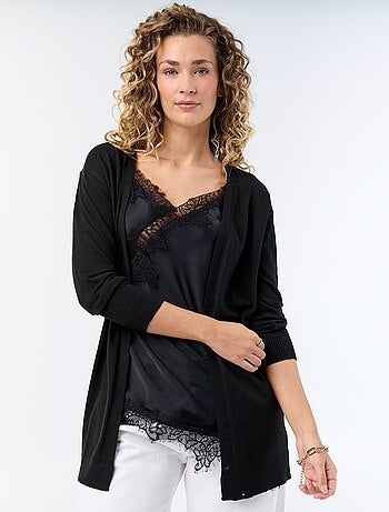 Cardigan corto aperto in maglia a trama fine