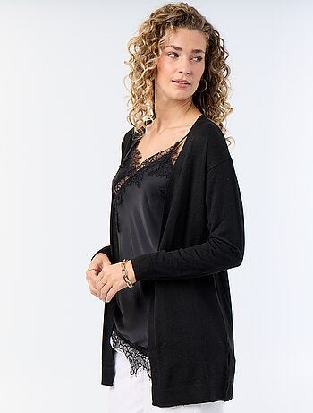 Cardigan corto aperto in maglia a trama fine