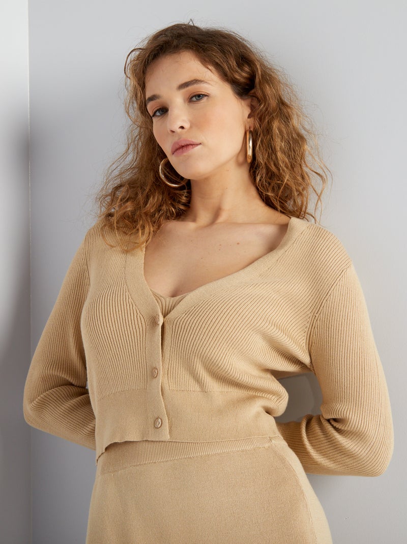 Cardigan Donna Corto In Maglia Grossa - Scollo A V, Bottoni, Aperto, Casual Per Tutte Le Stagioni - Foto 3