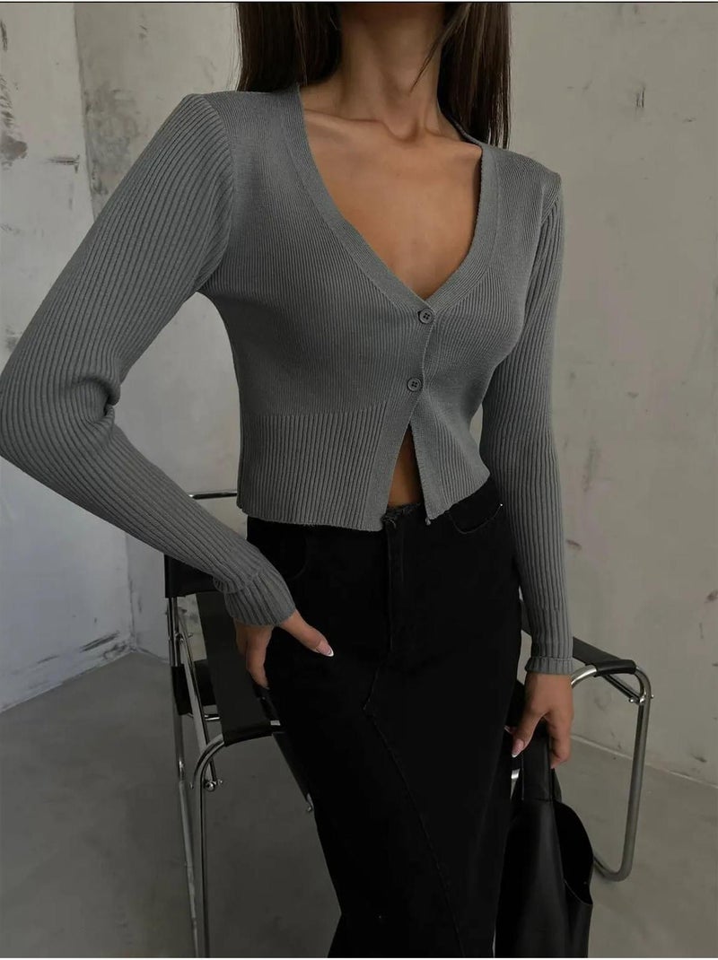 Cardigan corto con scollo a v tinta unita hiccup Grigio - Kiabi