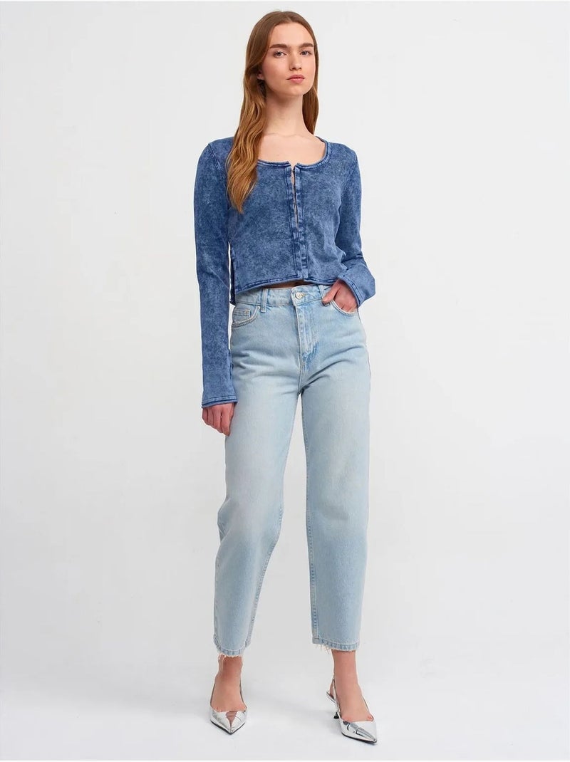 Cardigan corto in cotone a coste dilvin Blu notte - Kiabi