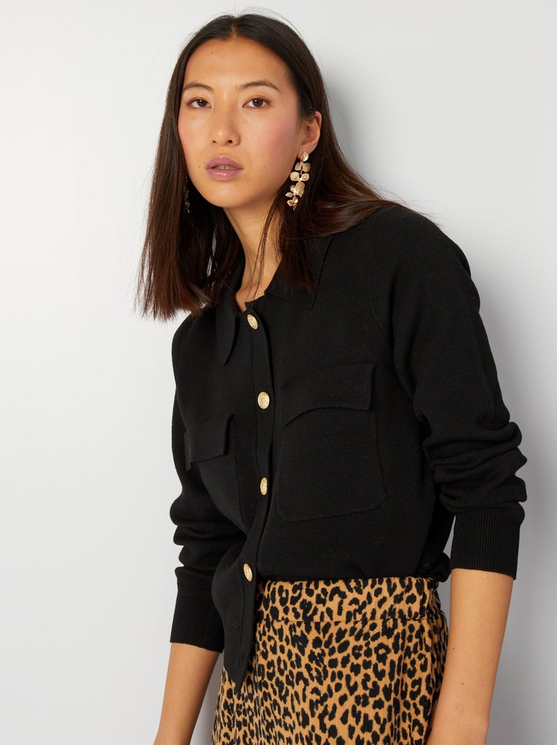 Cardigan corto in maglia con collo nero - Kiabi