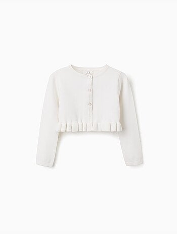Cardigan corto in maglia con volant