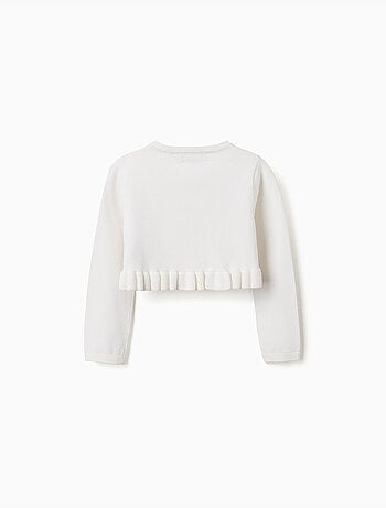 Cardigan corto in maglia con volant