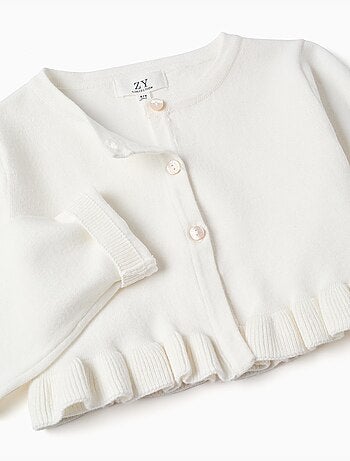 Cardigan corto in maglia con volant