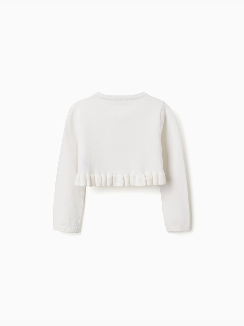 Cardigan corto in maglia con volant Bianco - Kiabi