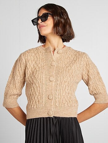 Cardigan corto in maglia intrecciata