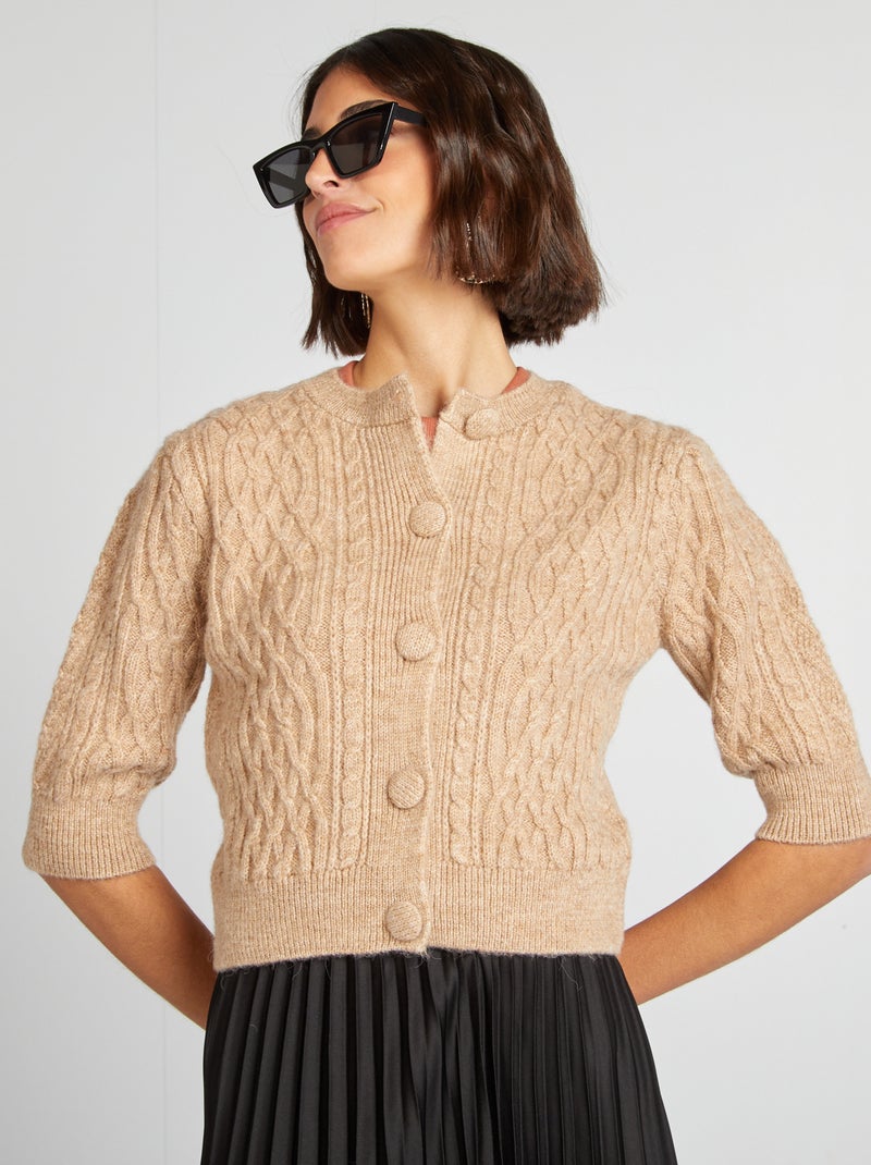 Cardigan corto in maglia intrecciata BEIGE - Kiabi