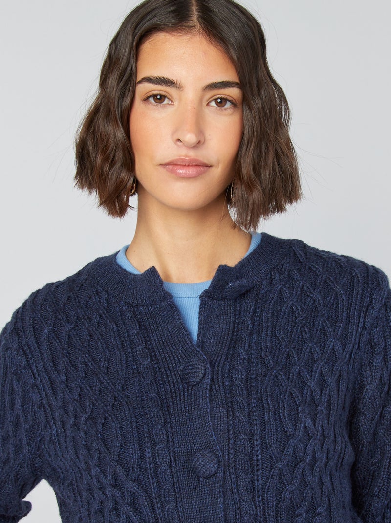 Cardigan corto in maglia intrecciata BLU - Kiabi