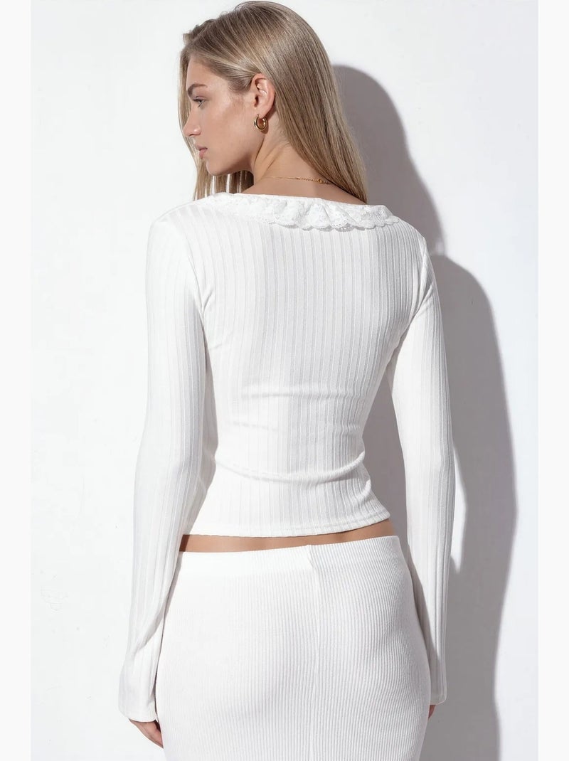 Cardigan crop a coste aderente busem Bianco - Kiabi