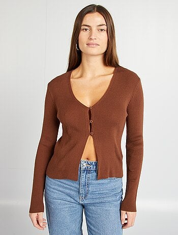 Cardigan cropped in maglia a coste