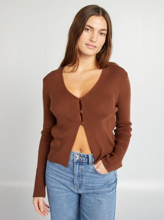 Cardigan cropped in maglia a coste