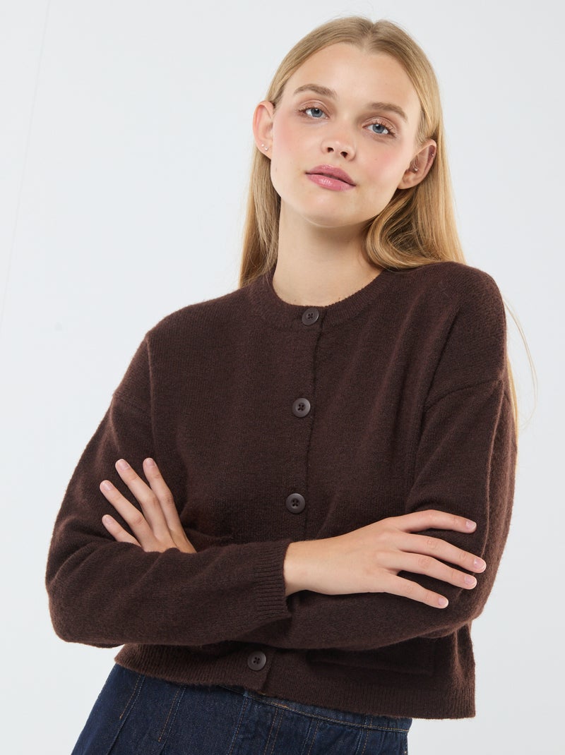 Cardigan cropped in maglia marrone - Kiabi