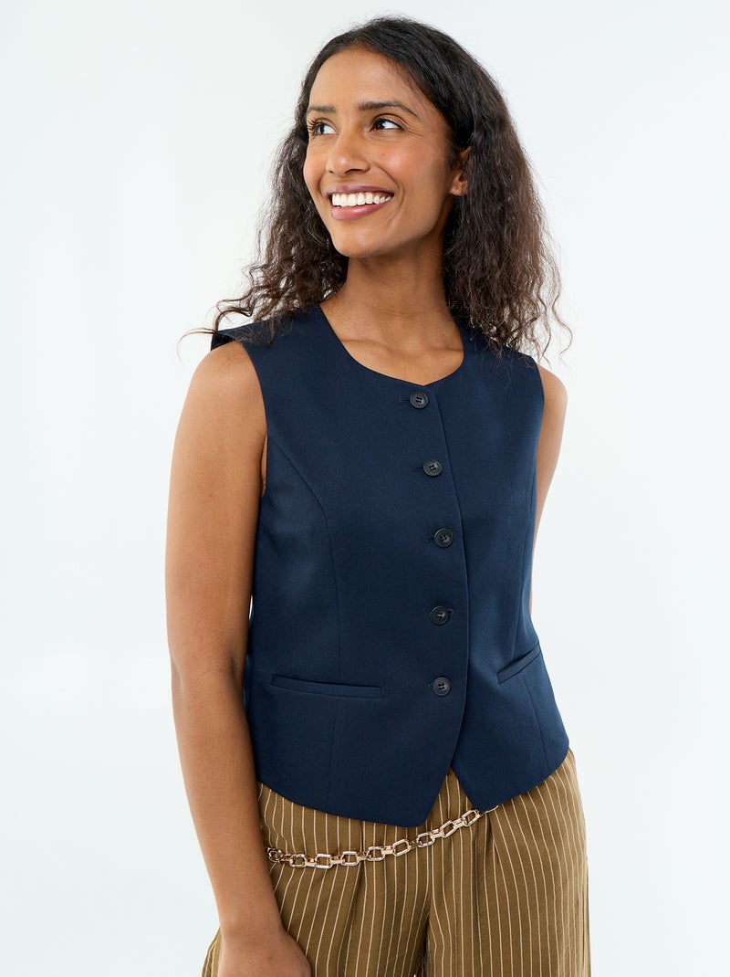 Cardigan da completo senza maniche a tinta unita Blu - Kiabi