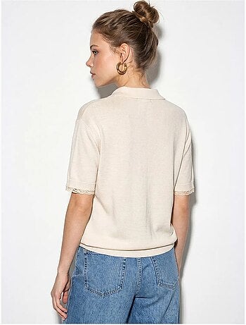 Cardigan da donna a coste con pizzo e bottoni lucci