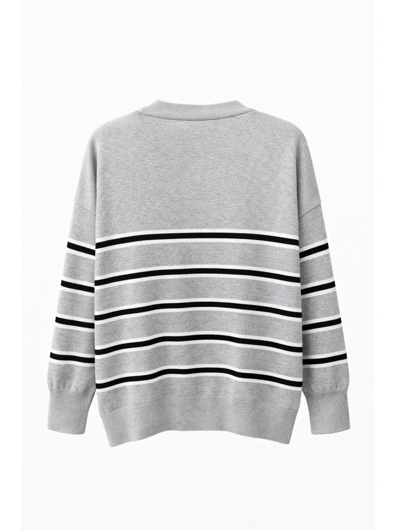 Cardigan da donna a righe con scollo a v mixray Grigio nero bianco - Kiabi