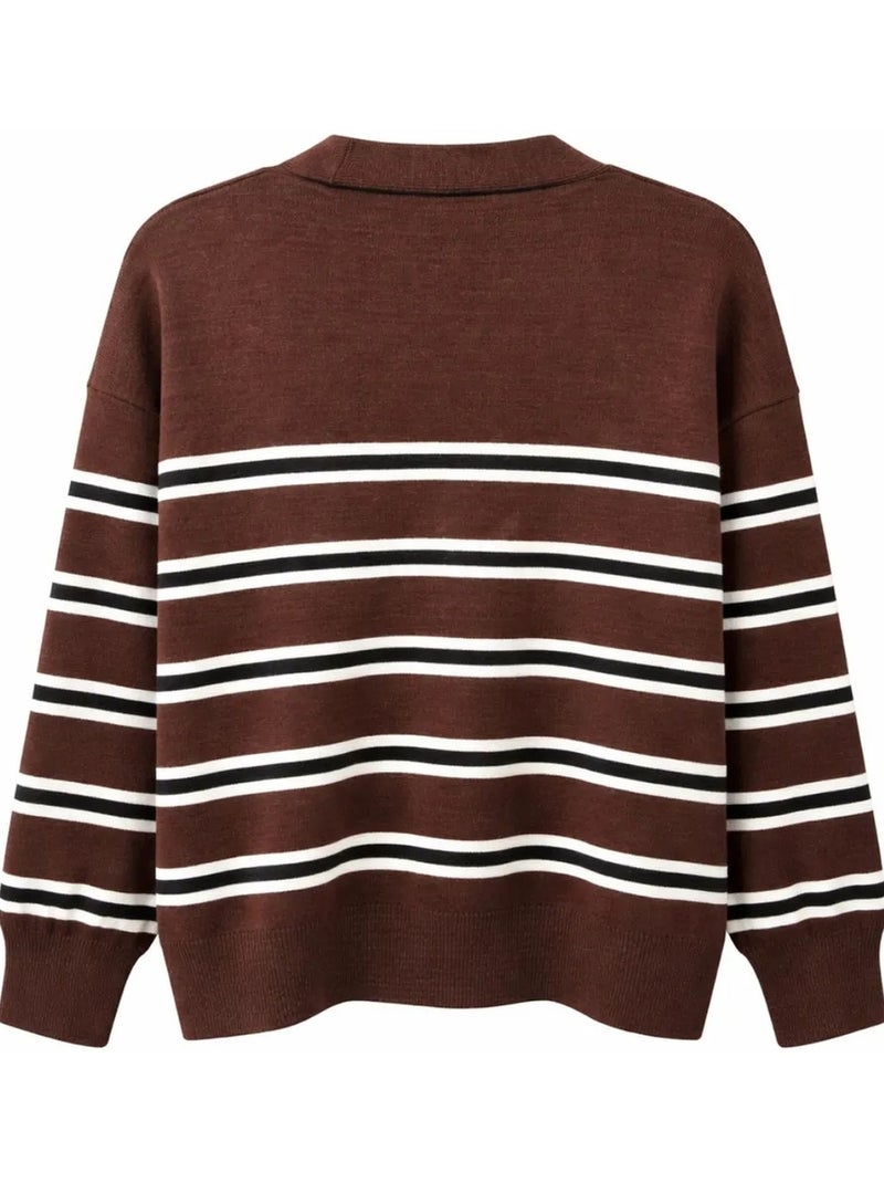 Cardigan da donna a righe con scollo a v mixray Marrone nocciola - Kiabi