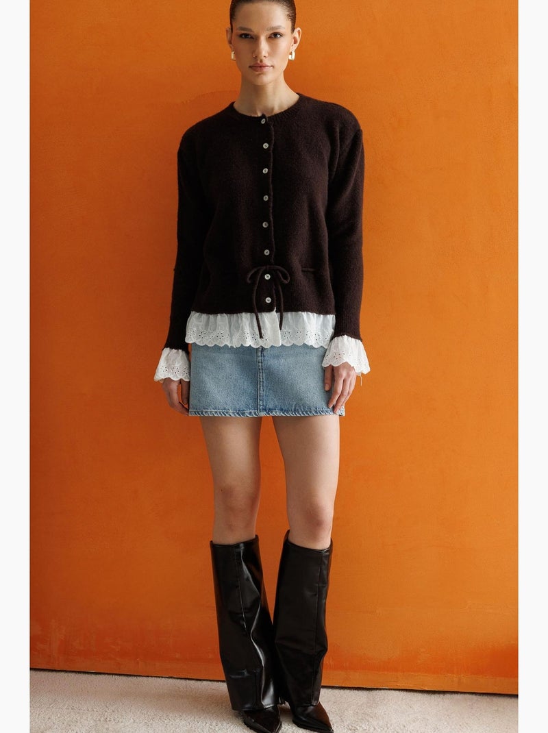 Cardigan da donna con girocollo e bottoni mixray Marrone cioccolato - Kiabi