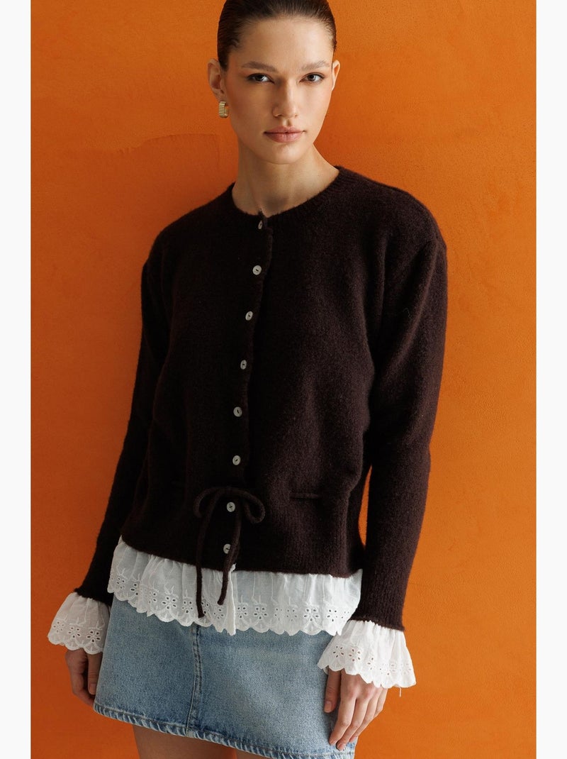 Cardigan da donna con girocollo e bottoni mixray Marrone cioccolato - Kiabi