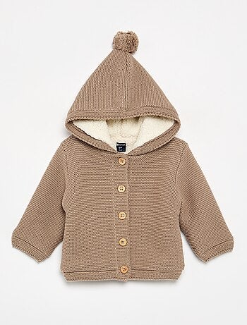 Cardigan foderato con cappuccio a punto legaccio