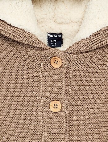 Cardigan foderato con cappuccio a punto legaccio