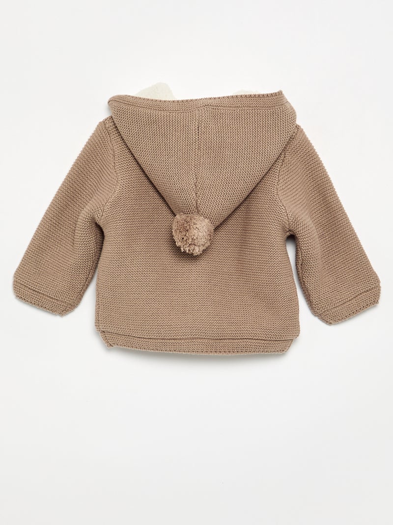 Cardigan foderato con cappuccio a punto legaccio Beige - Kiabi