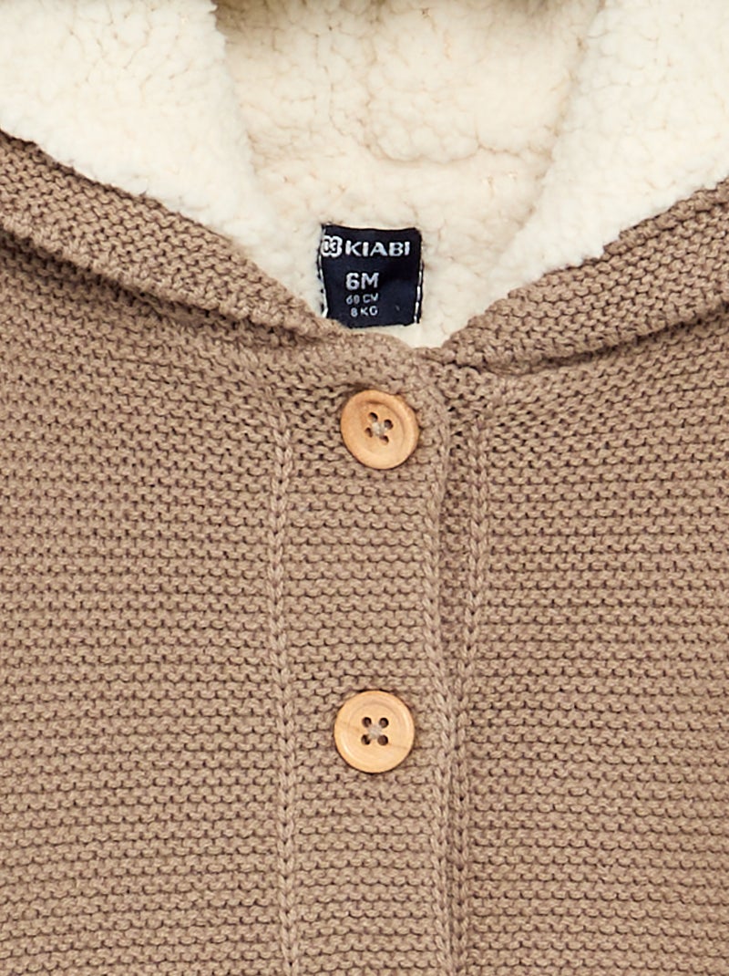 Cardigan foderato con cappuccio a punto legaccio Beige - Kiabi