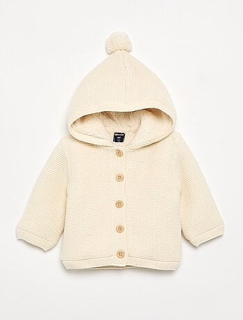 Cardigan foderato con cappuccio a punto legaccio