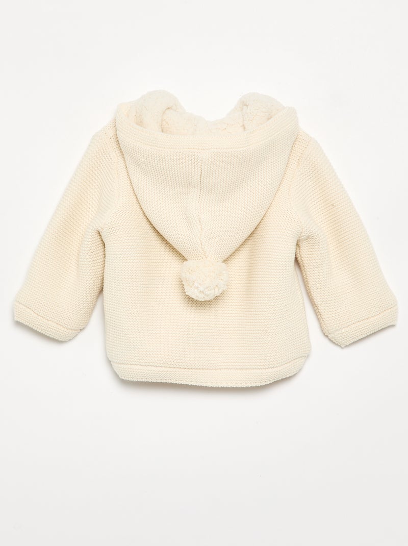 Cardigan foderato con cappuccio a punto legaccio Bianco - Kiabi
