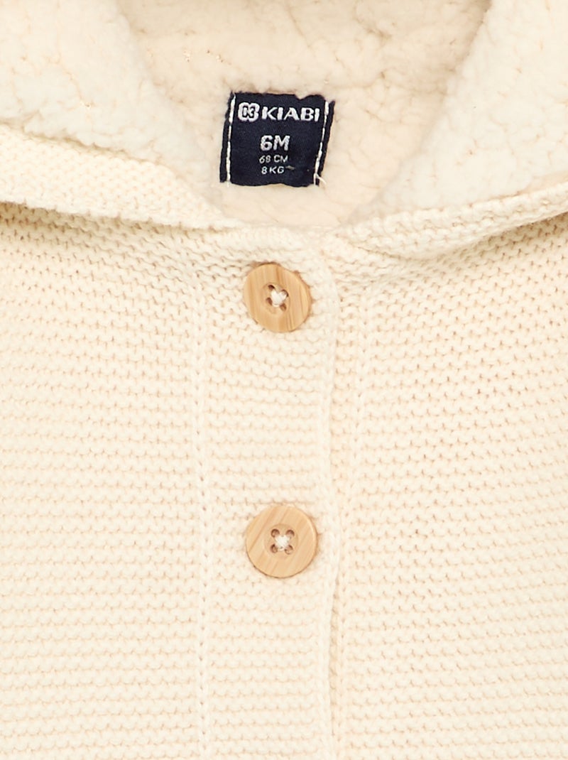 Cardigan foderato con cappuccio a punto legaccio Bianco - Kiabi