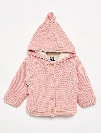 Cardigan foderato con cappuccio a punto legaccio