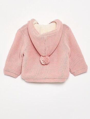 Cardigan foderato con cappuccio a punto legaccio