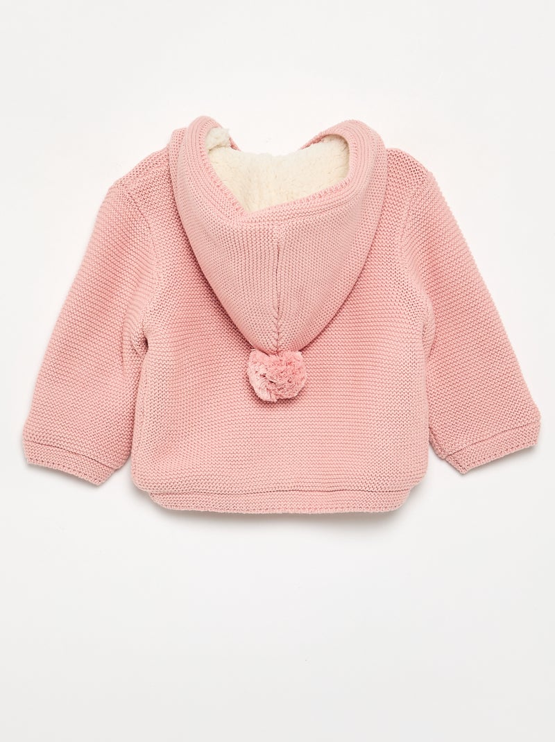 Cardigan foderato con cappuccio a punto legaccio Rosa - Kiabi