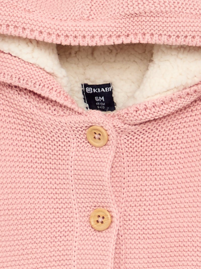 Cardigan foderato con cappuccio a punto legaccio Rosa - Kiabi