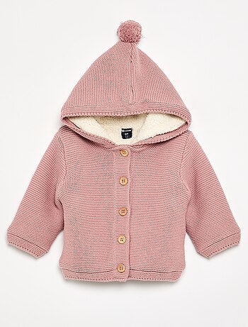 Cardigan foderato con cappuccio a punto legaccio