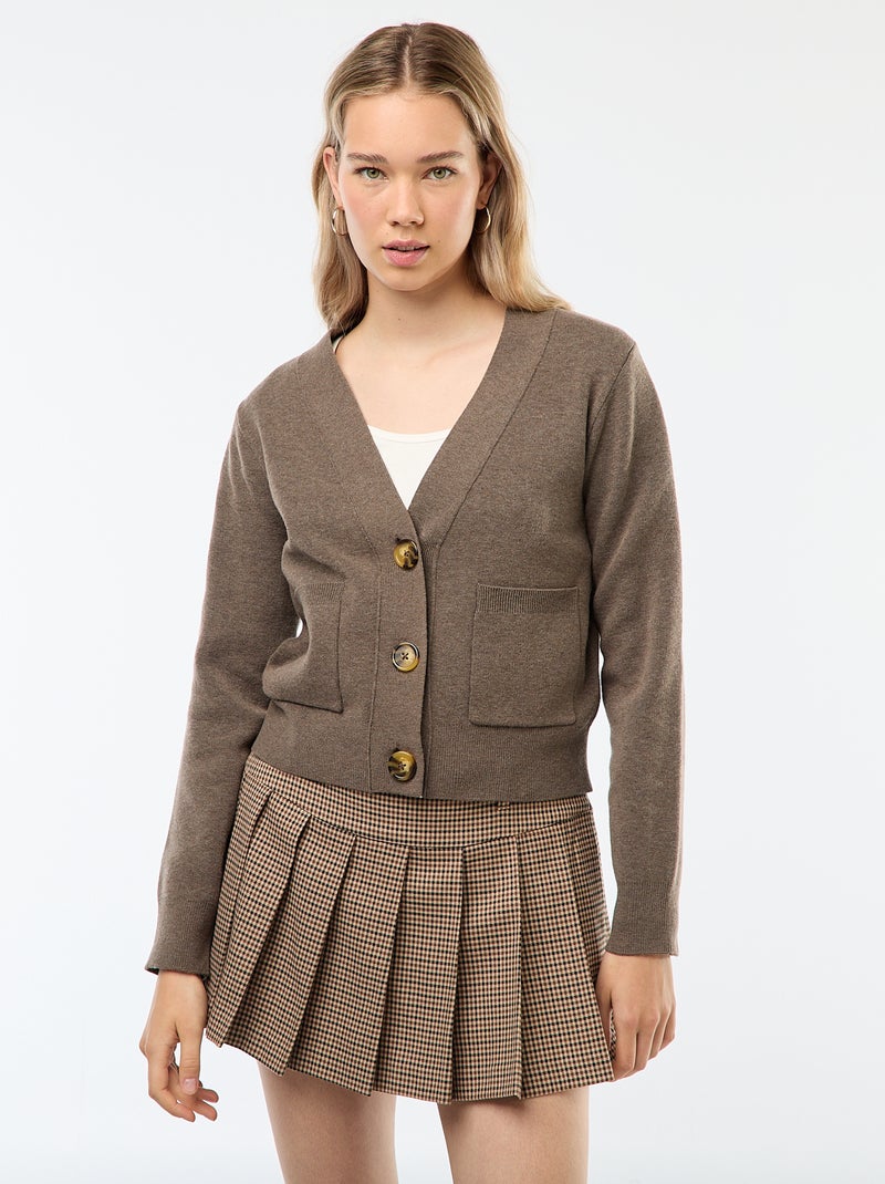 Cardigan gilet in maglia ottoman Marrone - Kiabi